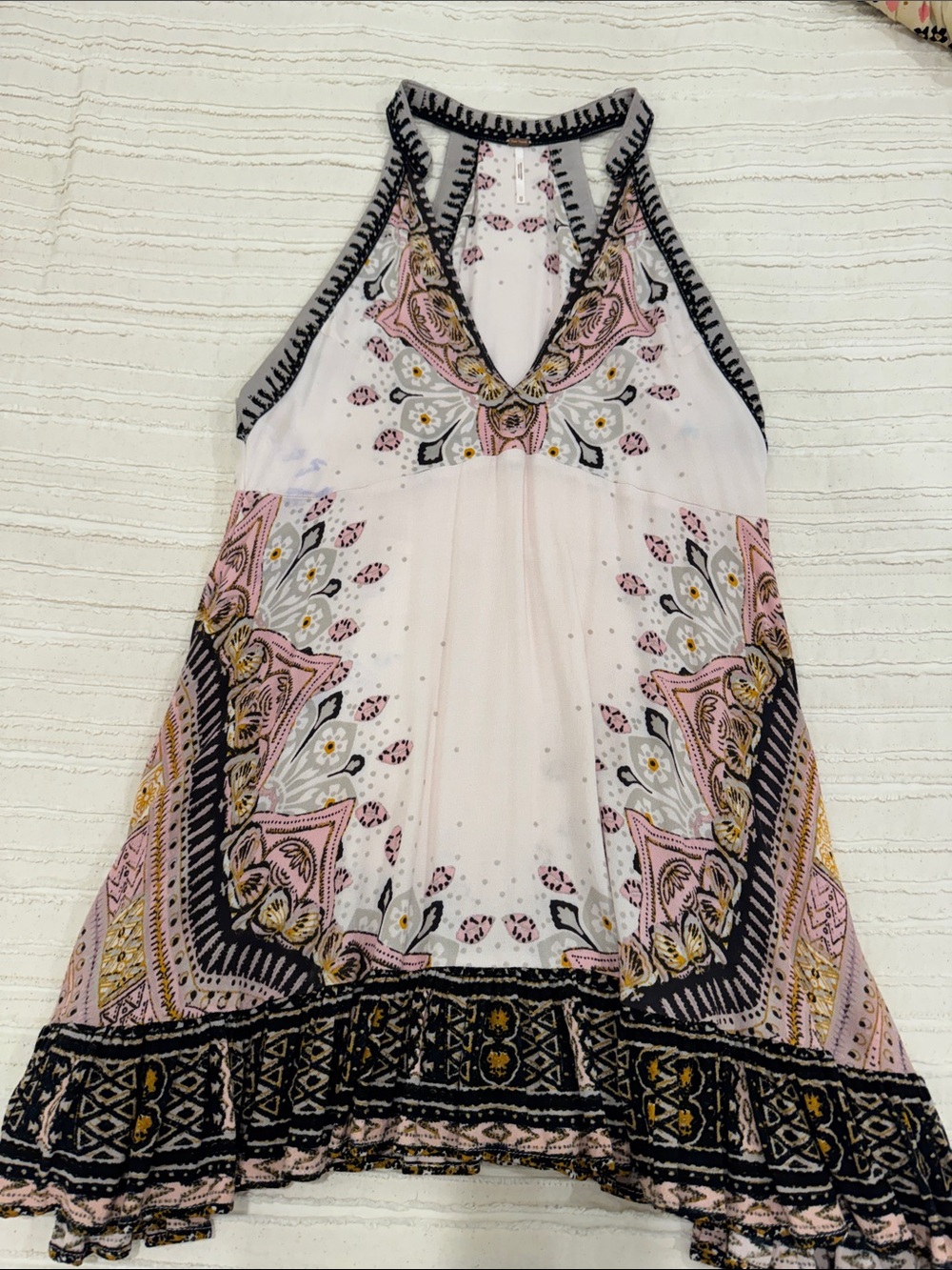 Free People Pink Paisley Halter Tunic Dress with Black & Gold Accents